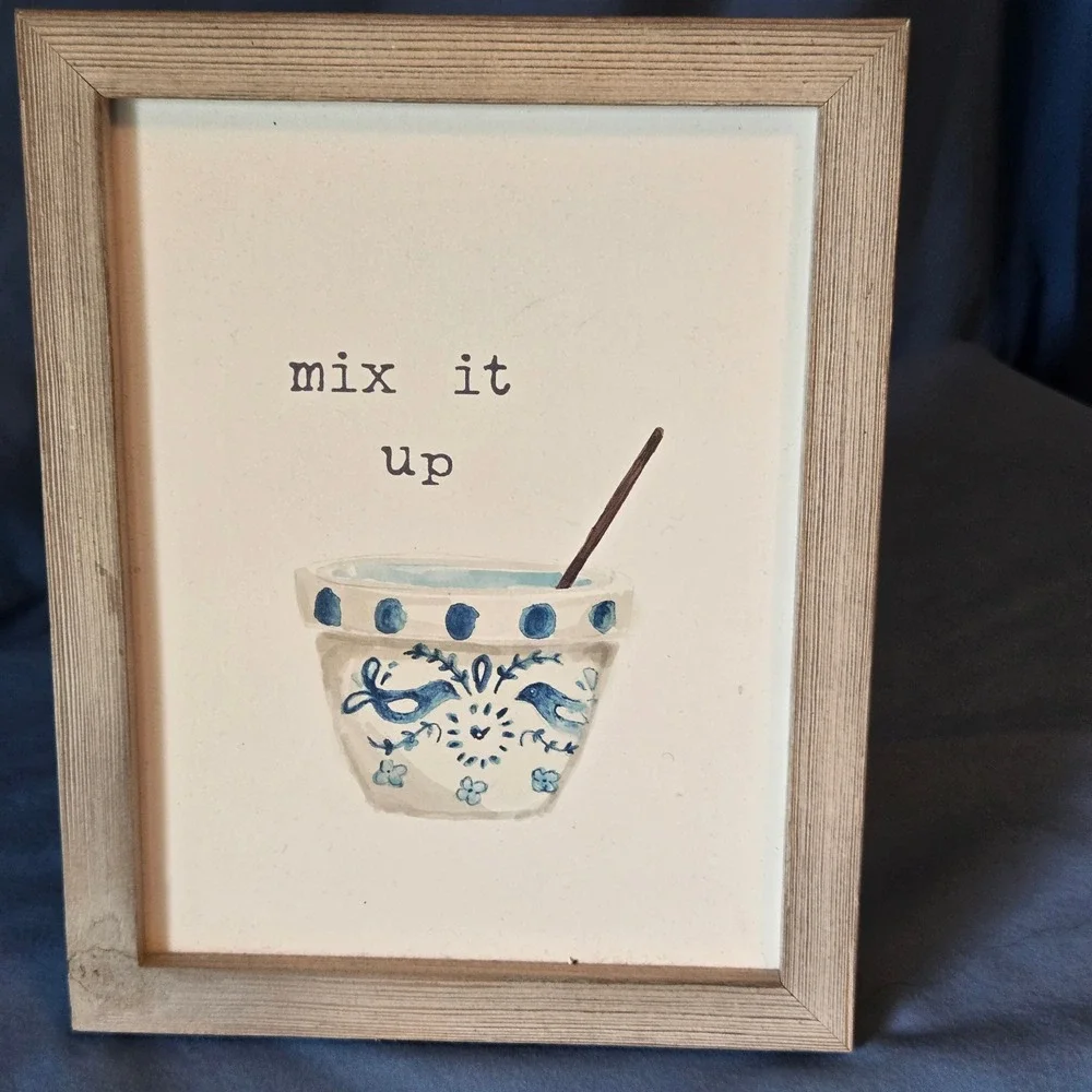 Hobby Lobby Mix It Up Framed Kitchen Art Blue White Mixing Bowl Farmhouse Decor